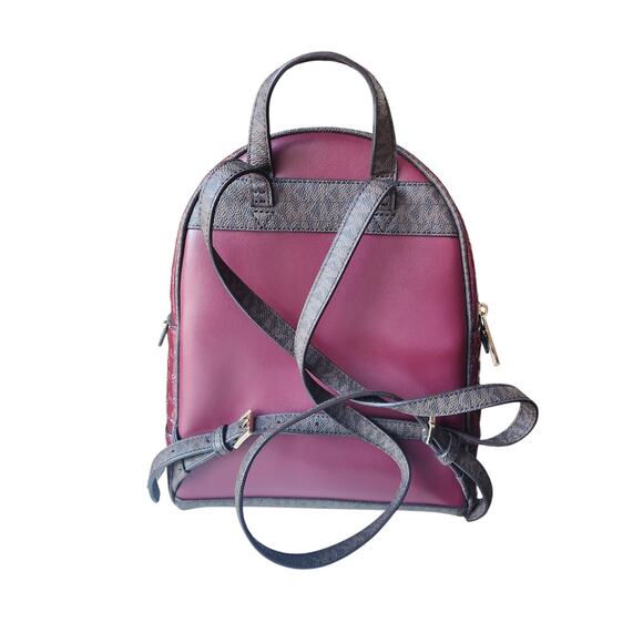 NWT Michael Kors Rhea Med Signature Logo Backpack Burgundy - Picture 2 of 7